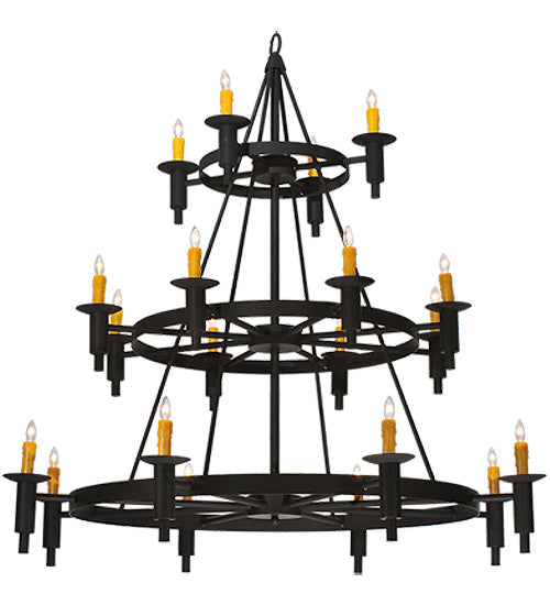 Meyda Lighting Carella 60" 20-Light 3-Tier Dark Roast Chandelier With Amber Faux Candlelight