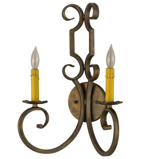 Meyda Lighting Carlo 13" 2-Light French Bronze Wall Sconce With Amber Faux Candlelight