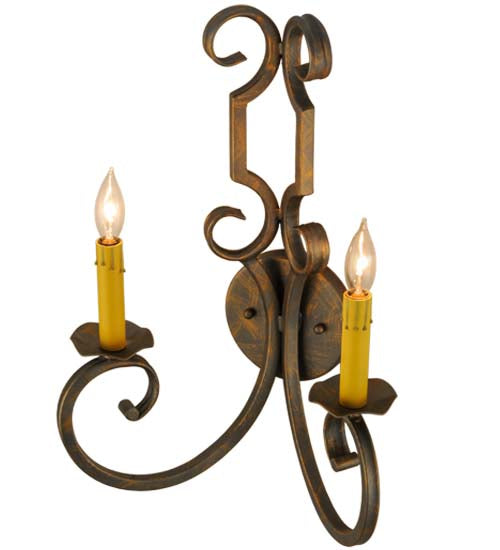 Meyda Lighting Carlo 13" 2-Light French Bronze Wall Sconce With Amber Faux Candlelight