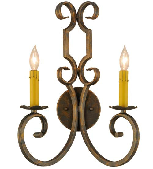 Meyda Lighting Carlo 13" 2-Light French Bronze Wall Sconce With Amber Faux Candlelight