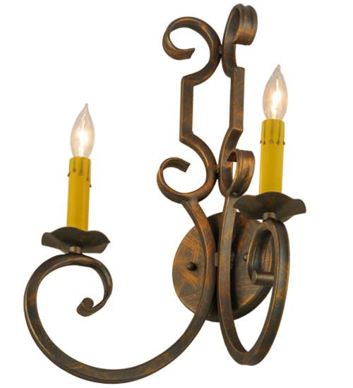 Meyda Lighting Carlo 13" 2-Light French Bronze Wall Sconce With Amber Faux Candlelight