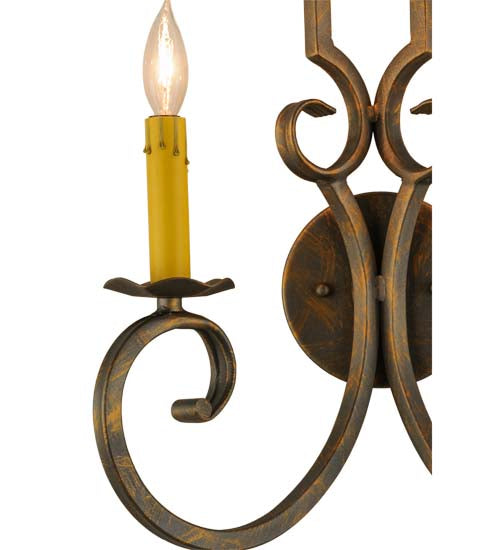 Meyda Lighting Carlo 13" 2-Light French Bronze Wall Sconce With Amber Faux Candlelight