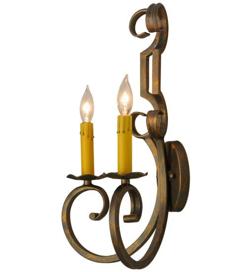 Meyda Lighting Carlo 13" 2-Light French Bronze Wall Sconce With Amber Faux Candlelight