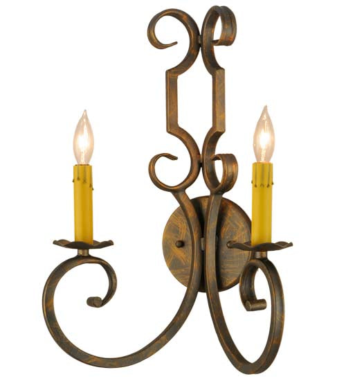 Meyda Lighting Carlo 13" 2-Light French Bronze Wall Sconce With Amber Faux Candlelight