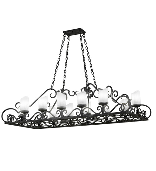 Meyda Lighting Carlotta 254701 66" 14-Light Smoke Island Chandelier With Whitestone Idalight Shade
