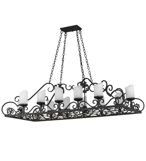 Meyda Lighting Carlotta 66" 14-Light Smoke Island Chandelier With Whitestone Idalight Shade Glass