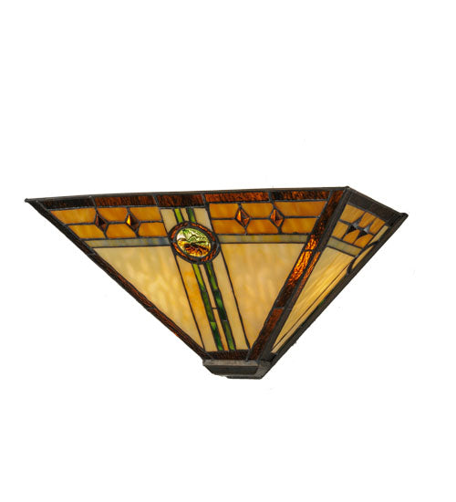 Meyda Lighting Carlsbad Mission 16" 2-Light Antique Bronze Wall Sconce With Multi-Colored Shade Glass