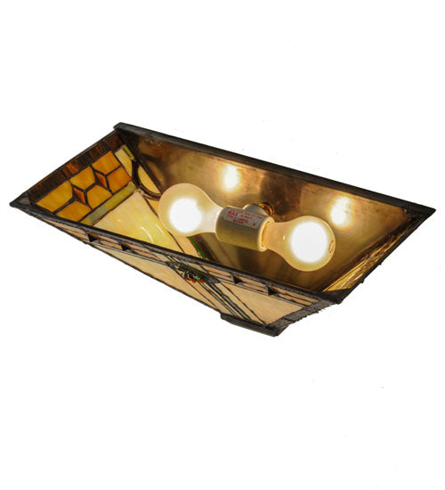 Meyda Lighting Carlsbad Mission 16" 2-Light Antique Bronze Wall Sconce With Multi-Colored Shade Glass