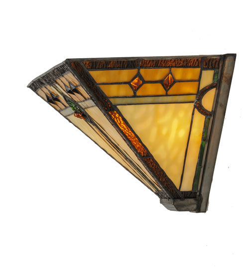 Meyda Lighting Carlsbad Mission 16" 2-Light Antique Bronze Wall Sconce With Multi-Colored Shade Glass