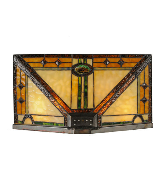 Meyda Lighting Carlsbad Mission 16" 2-Light Antique Bronze Wall Sconce With Multi-Colored Shade Glass