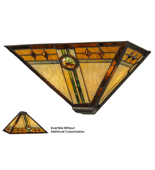 Meyda Lighting Carlsbad Mission 16" 2-Light Antique Bronze Wall Sconce With Multi-Colored Shade Glass
