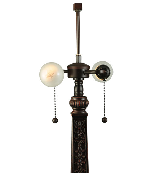 Meyda Lighting Carlsbad Mission 27" 2-Light Mahogany Bronze Table Lamp With Multi-Colored Shade Glass