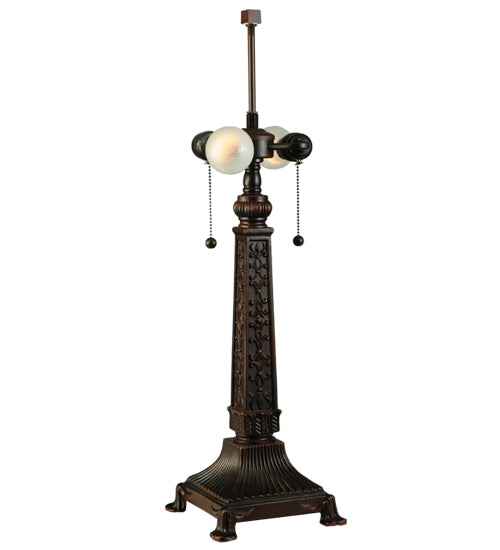Meyda Lighting Carlsbad Mission 27" 2-Light Mahogany Bronze Table Lamp With Multi-Colored Shade Glass