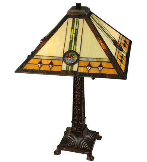 Meyda Lighting Carlsbad Mission 27" 2-Light Mahogany Bronze Table Lamp With Multi-Colored Shade Glass