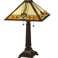 Meyda Lighting Carlsbad Mission 27" 2-Light Mahogany Bronze Table Lamp With Multi-Colored Shade Glass