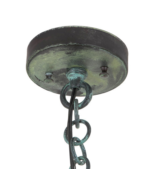 Meyda Lighting Carnaby 18" 3-Light Craftsman Verdigris Pendant Light With Clear Shade Glass