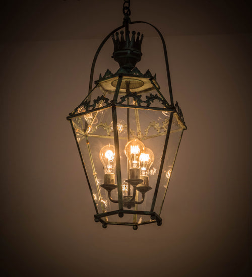 Meyda Lighting Carnaby 18" 3-Light Craftsman Verdigris Pendant Light With Clear Shade Glass