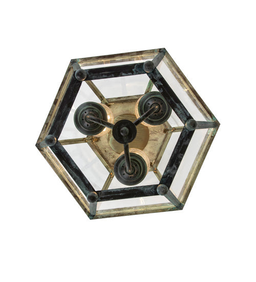 Meyda Lighting Carnaby 18" 3-Light Craftsman Verdigris Pendant Light With Clear Shade Glass