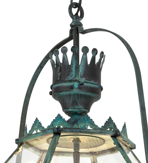 Meyda Lighting Carnaby 18" 3-Light Craftsman Verdigris Pendant Light With Clear Shade Glass