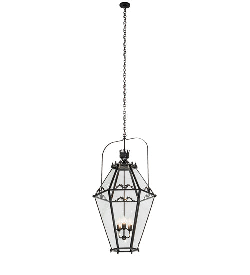Meyda Lighting Carnaby 26" 3-Light Solar Black Pendant Light With Clear Shade Glass
