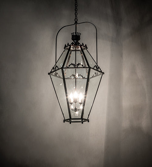 Meyda Lighting Carnaby 26" 3-Light Solar Black Pendant Light With Clear Shade Glass