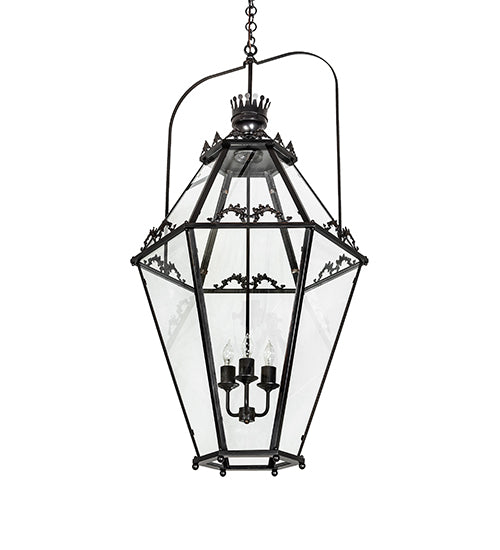 Meyda Lighting Carnaby 26" 3-Light Solar Black Pendant Light With Clear Shade Glass