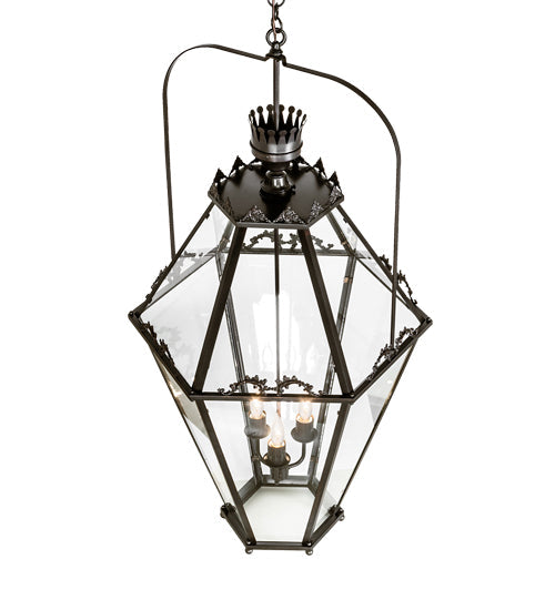 Meyda Lighting Carnaby 26" 3-Light Solar Black Pendant Light With Clear Shade Glass