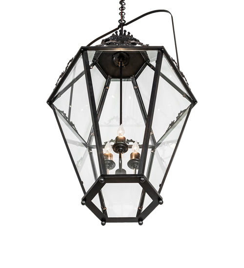 Meyda Lighting Carnaby 26" 3-Light Solar Black Pendant Light With Clear Shade Glass
