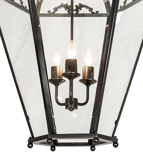 Meyda Lighting Carnaby 26" 3-Light Solar Black Pendant Light With Clear Shade Glass