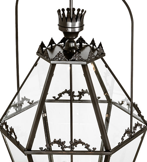 Meyda Lighting Carnaby 26" 3-Light Solar Black Pendant Light With Clear Shade Glass