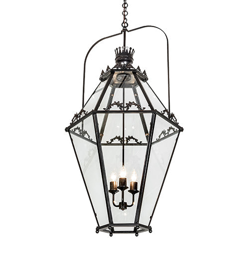 Meyda Lighting Carnaby 26" 3-Light Solar Black Pendant Light With Clear Shade Glass