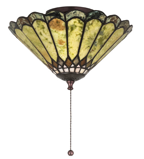 Meyda Lighting Carousel 12" 3-Light Mahogany Bronze Flush Mount Light With Mauve & Green Jadestone Shade