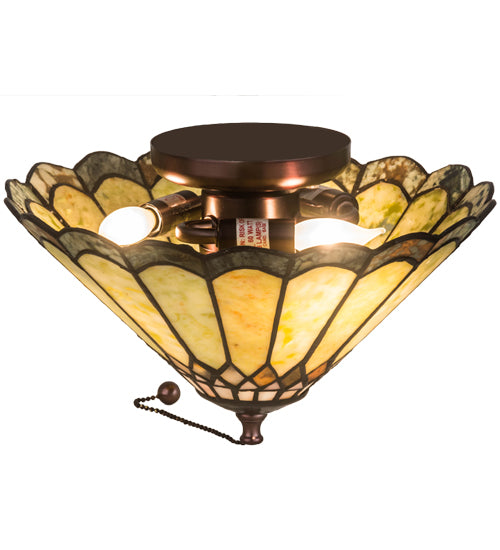 Meyda Lighting Carousel 12" 3-Light Mahogany Bronze Flush Mount Light With Mauve & Green Jadestone Shade