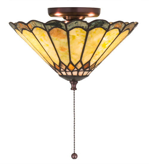 Meyda Lighting Carousel 12" 3-Light Mahogany Bronze Flush Mount Light With Mauve & Green Jadestone Shade