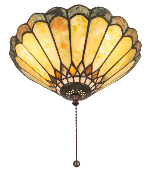 Meyda Lighting Carousel 12" 3-Light Mahogany Bronze Flush Mount Light With Mauve & Green Jadestone Shade