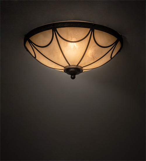 Meyda Lighting Carousel 16" 3-Light Golden Bronze Flush Mount Light With Beige Sahara Taupe Idalight Shade