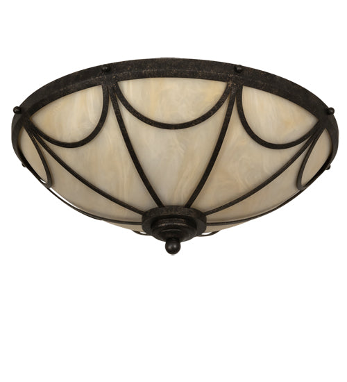 Meyda Lighting Carousel 16" 3-Light Golden Bronze Flush Mount Light With Beige Sahara Taupe Idalight Shade