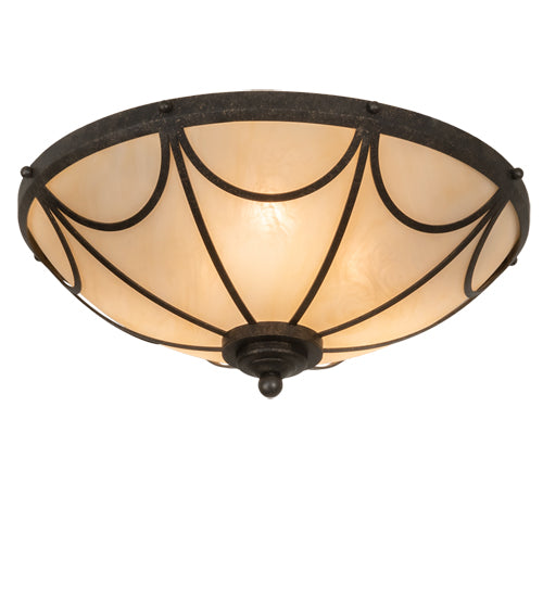 Meyda Lighting Carousel 16" 3-Light Golden Bronze Flush Mount Light With Beige Sahara Taupe Idalight Shade