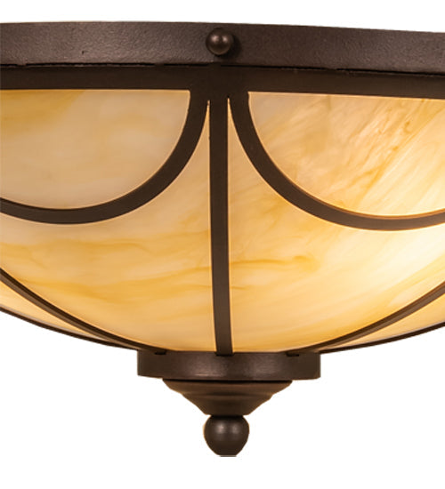 Meyda Lighting Carousel 16" 3-Light Mahogany Bronze Flush Mount Light With Botticino Idalight Shade