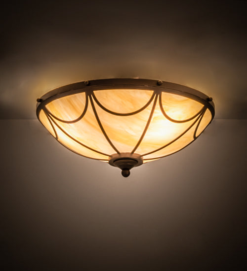 Meyda Lighting Carousel 16" 3-Light Mahogany Bronze Flush Mount Light With Botticino Idalight Shade