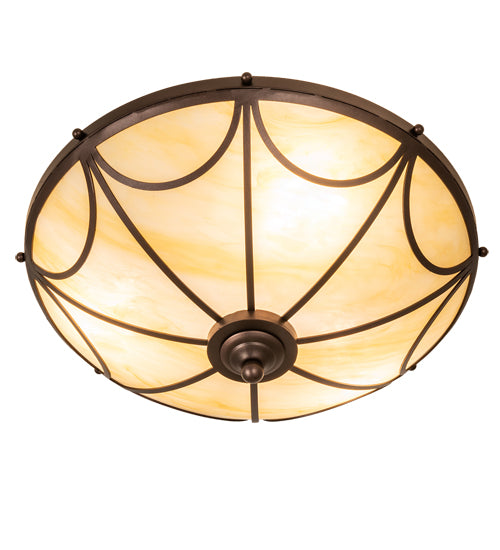 Meyda Lighting Carousel 16" 3-Light Mahogany Bronze Flush Mount Light With Botticino Idalight Shade