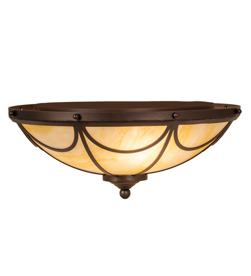 Meyda Lighting Carousel 16" 3-Light Mahogany Bronze Flush Mount Light With Botticino Idalight Shade