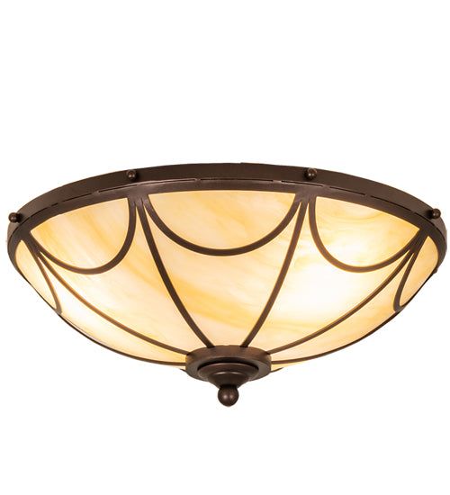 Meyda Lighting Carousel 16" 3-Light Mahogany Bronze Flush Mount Light With Botticino Idalight Shade