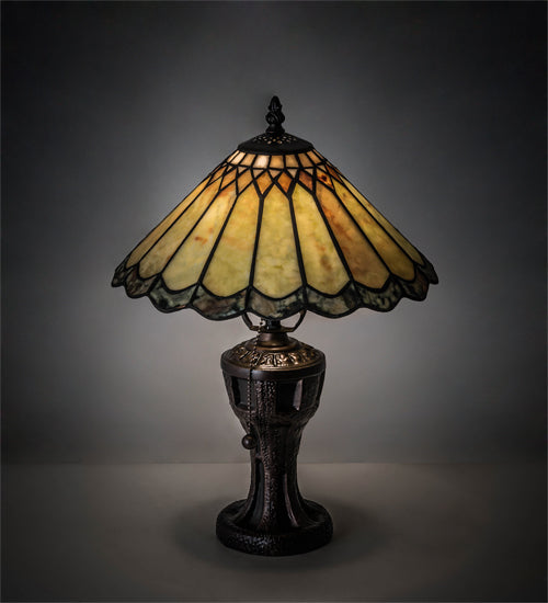 Meyda Lighting Carousel 17" Mahogany Bronze Accent Table Lamp With Green & Beige Jadestone Shade