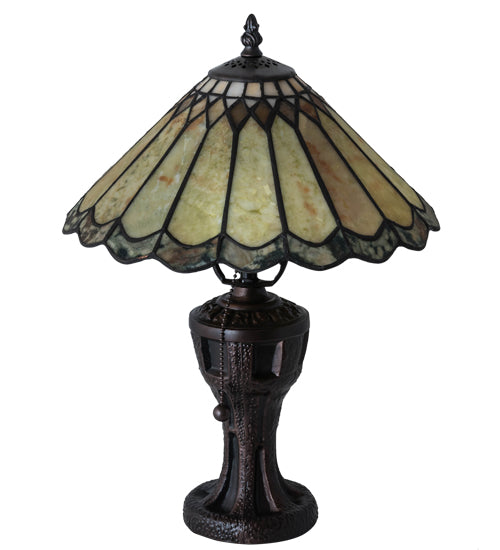 Meyda Lighting Carousel 17" Mahogany Bronze Accent Table Lamp With Green & Beige Jadestone Shade