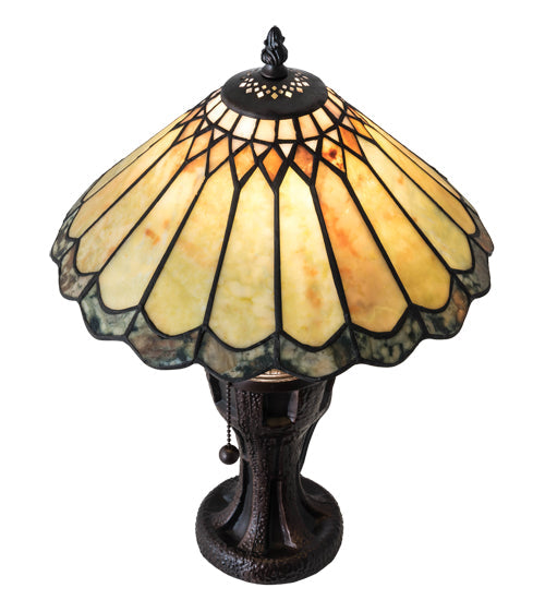 Meyda Lighting Carousel 17" Mahogany Bronze Accent Table Lamp With Green & Beige Jadestone Shade