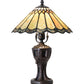 Meyda Lighting Carousel 17" Mahogany Bronze Accent Table Lamp With Green & Beige Jadestone Shade