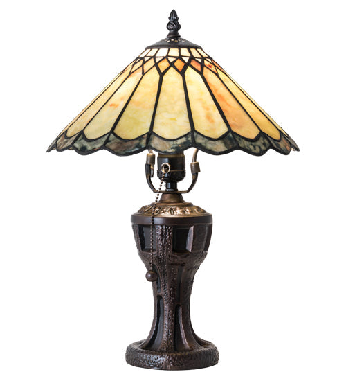 Meyda Lighting Carousel 17" Mahogany Bronze Accent Table Lamp With Green & Beige Jadestone Shade