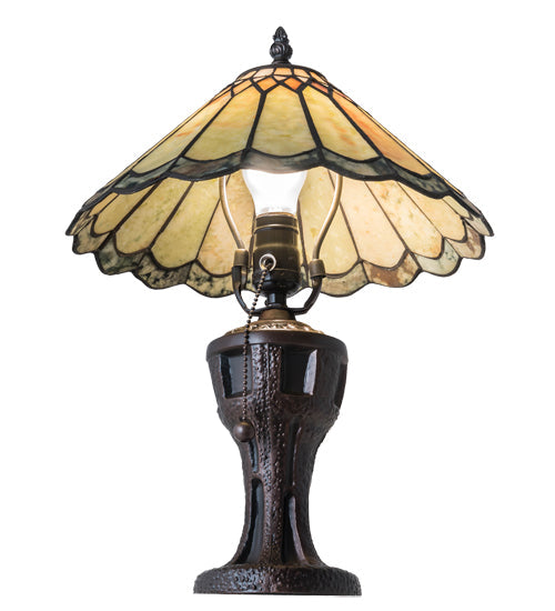Meyda Lighting Carousel 17" Mahogany Bronze Accent Table Lamp With Green & Beige Jadestone Shade