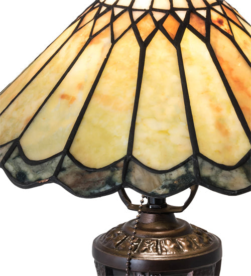 Meyda Lighting Carousel 17" Mahogany Bronze Accent Table Lamp With Green & Beige Jadestone Shade